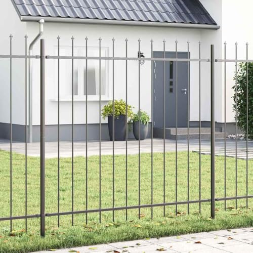 Kaloriko Valla de jardín Woerden gris 1,7 x 1,5 m de acero con recubrimiento en polvo, protección visual, elemento de valla de doble varilla, panel de metal, protección contra el viento, terraza
