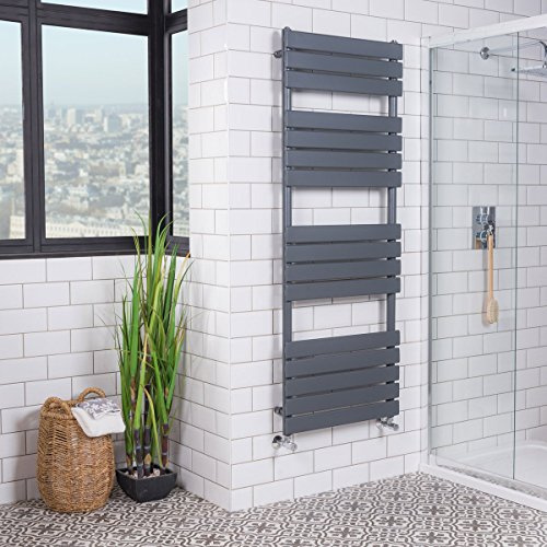 Warmehaus Designer Bathroom Flat Panel Heated Towel Rail 1600x600mm Grey | Ladder Style Radiators, Central Heating, Premium Mild Steel, Corrosion Resistance, Durable Finish, Wall Mounted