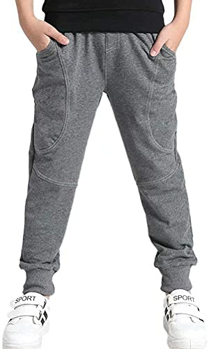 BINPAW Kids Cotton Pull On Active Sports Basic Jogger Sweat Pants for Little Boys & Big Boys, Grey, Age 8T-9T (8-9 Years) = Tag 140