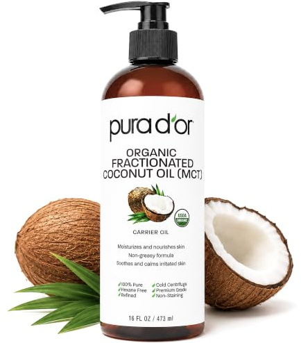 PURA D'OR ORGANIC Fractionated Coconut Oil MCT Oil (16 Oz) 100% Pure & Natural USDA Certified