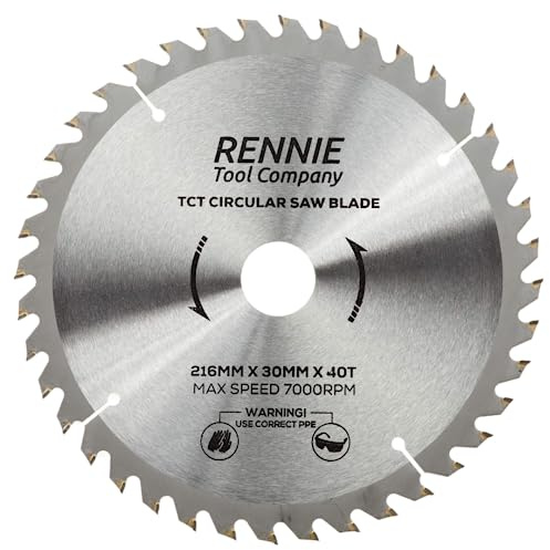 Rennie Tools - 216mm x 30mm x 40T TCT Circular Wood Saw Blade Includes 25mm 20mm & 16mm Bore Reduction Rings. Compatible with Festool Bosch Makita Dewalt Circular Saw,