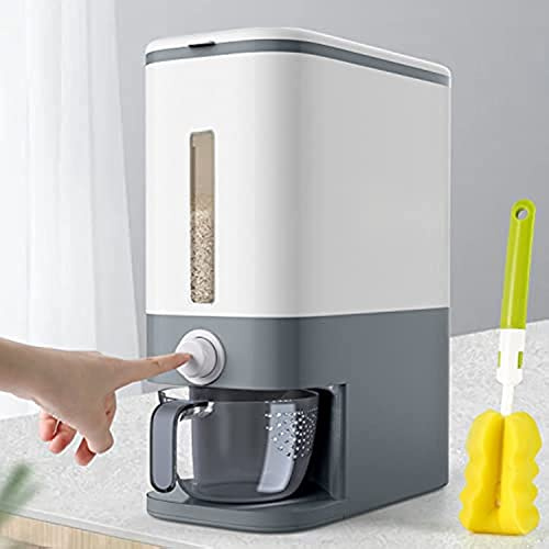 Cosyzone Grand distributeur de riz, grand récipient à grains avec couvercle cylindre doseur étanche à l'humidité distributeur de céréales domestique pour cuisine soja maïs