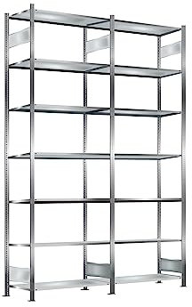 Oswald Transportgeräte Steckregal, verzinkt, Breite 2 m, Höhe 3 m, Tiefe 0,6 m, 7 Böden, Fachlast 150 kg, einseitig