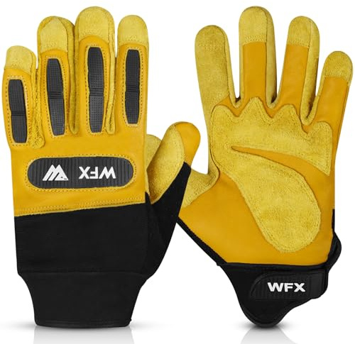 WFX Mens Leather Gardening Gloves Safety Work Gloves for Garden & Building Work Comfortable Breathable Construction Gloves for Men with Secure Grip on Palm (Yellow-Men Size, M (Pack of 1))