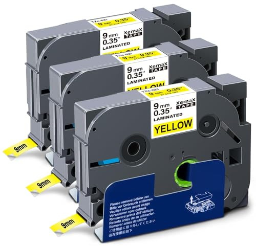 3x XemaX Kompatibel Schriftband Ersatz für Brother TZe-621 UB-621 TZ-621 TZc-621 Aze-621 Etikettenband 9mm Tape Cassette für PT-1000 1010 E110 H100 H100LB H100R H105 H110 P300BT D400 Schwarz Auf Gelb