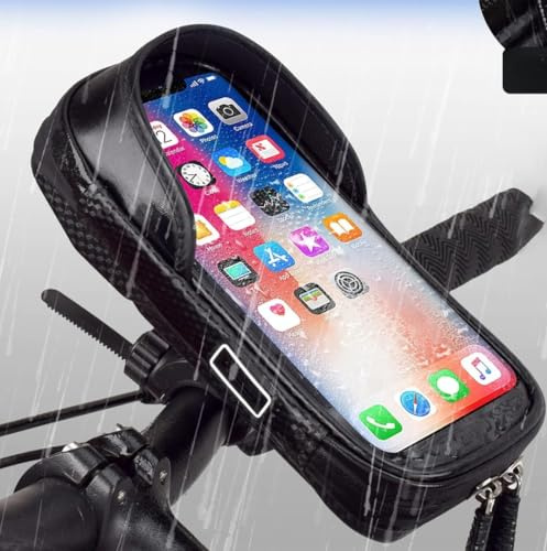 Bike Phone Holder Waterproof - Clip to Handlebar Bag, 360° Rotation for Cell Phones up to 7'' with Space for Accessories.
