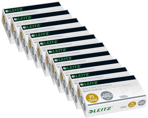 Leitz Power Performance häftklamrar P3 (24/6), 10 x 1 000 stycken, förzinkade, vit, 554000