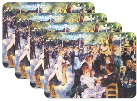 Set mit 4 Tischsets aus Gummi, Motiv Auguste Renoir Ball der Mühle, Impressionismus, Ölgemälde, groß, 39,5 x 28,5 cm