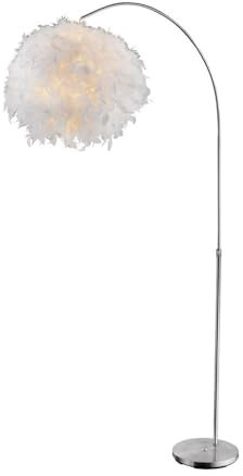 Stehleuchte höhenverstellbar Bogenleuchte mit Federn Stehlampe Wohnzimmerleuchte, silber weiß, 1x E27, BxH 96x141-196 cm