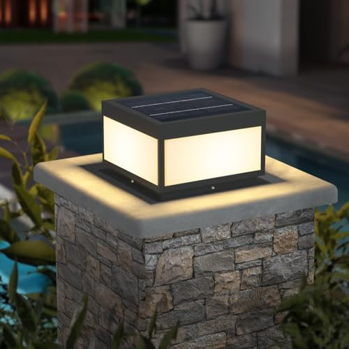 Luxfairy Lampada a colonna moderna 2 in 1 per esterni, a energia solare e ad alta tensione, con filo, impermeabile, di lusso, per recinzione, patio, giardino, decorazione, lanterna con 4 diversi