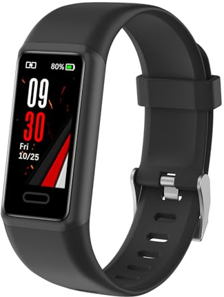 Ethelred Fitness Tracker, orologio fitness per uomo e donna, con cardiofrequenzimetro 24/7, monitoraggio del sonno, contapassi/contacalorie, cronometro, contapassi, impermeabile IP68, nero
