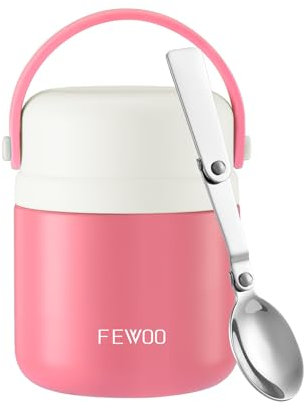 FEWOO Soup Flask, 400ml Vacuum Insulated Food Jar for Hot Cold Food, Leak Proof Soup Containers for Kids and Adults (Pink)