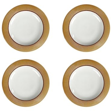 Nordic Home - Plato llano redondo con relieve de línea vertical delicada y práctica, color amarillo, plato pequeño de 8.5 pulgadas [4 piezas]