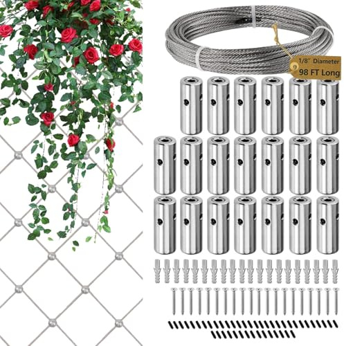 Vertikales Rankgitter Set - Edelstahl Wand-Ranksystem zum Klettern | Inklusive Drahtspalier-Set, Schrauben, Verlängerungsanker, Naben, Inbusschlüssel, Gartendeko