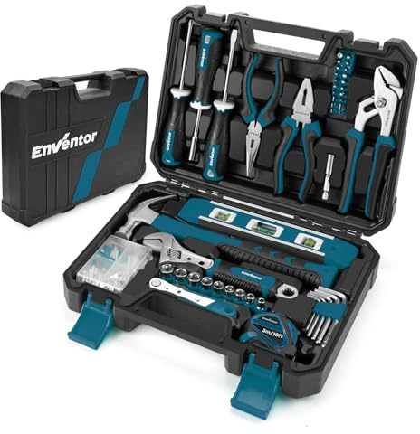 Enventor Tool Kit, 108PCS General Household Hand Tool Set | with Storage Toolbox, Small Tool Kits for Home, Blue