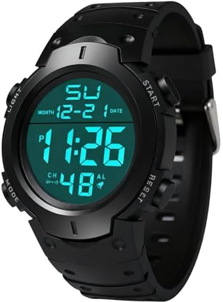 Amztour Montre Homme Sport Militaire Montre 50M Étanche avec Alarme/Chronomètre Large Poignet Militaire Lumière LED Montres Cadeaux Rentrée Scolaire Halloween Noël Anniversaire