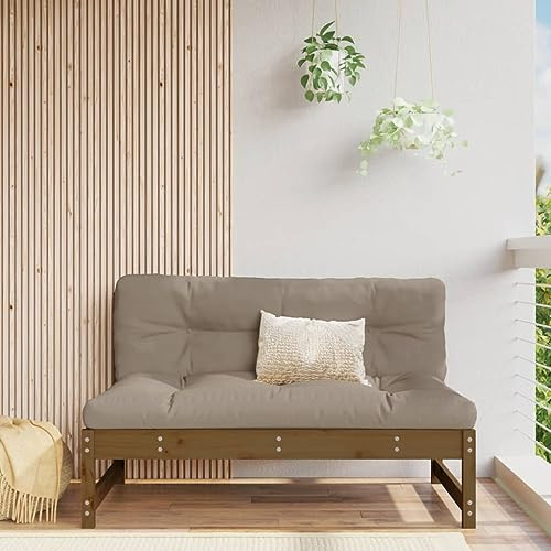 Owoxanthellate Gartensofa Honigbraun 120x84x70 cm Kiefernholz mit Taupe Oxford-Kissen modulare Balkon Lounge kleine Terrasse Mini Outdoor Couch