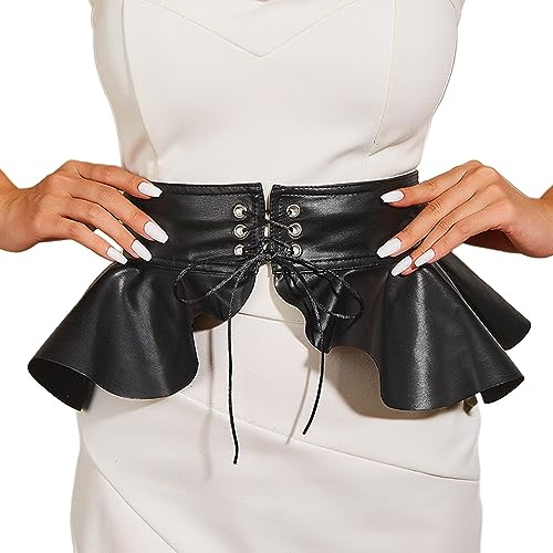 Bottone Vestito corsetto cintura in pelle peplo abito decorativo ampia cintura gonna festa della mamma regalo peplo per le donne, Nero , Taglia unica