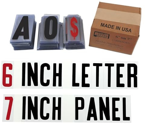 Changeable Sign Letters 6” on 7-inch Flexible Panel - Condensed Font, Made in USA, Compatible with Flexible Letter Track or Texas Track
