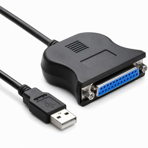 Aukson C33 Druckerkabel USB auf Parallel Adapter LPT Weiblich 25 PIN SUB-D Buchse 90mm, Geeignet für Drucker, PDA, Scanner oder Modem, Hohe Datentransferrate von bis 12Mbit/s, Kabellänge 80cm,