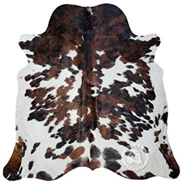 Sunshine Cowhides 100% Genuine Tricolor Spotted Cowhide Rug - Modern Style Animal Skin Rug & Floor Carpet for Living Room, Bedroom, Kitchen & More - Large (6x6-7ft)