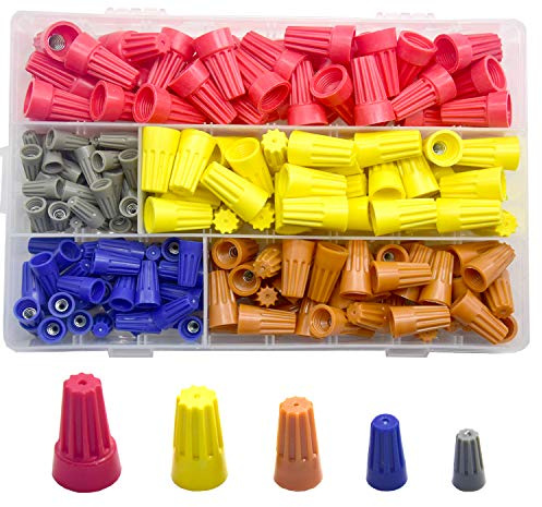 Yosawo 200-pieces Electrical Wire Connection Screw Twist Connector Cap(LXM) | Wire Connector Nuts Wire Caps Kit ,Electrical Wire Connectors Screw Terminals, 22-10AWG Insulating Insert Twist Nuts