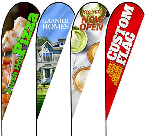 Anley Custom Advertising Teardrop Flag 3 X 7.5 Ft Double Sided - Print Your Own Logo/Design/Words - Indoor & Outdoor Commercial Banners Flags (Include Flagpole + Cross Base + Water Bag)
