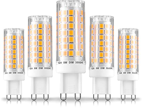 Ziomitus Dimmable G9 Led Bulbs 5W Replace 40W 50W 60W Halogen Bulbs,3000K Warm White,AC120V No Flicker Dimmable G9 T4 Led Corn Bulbs for Pendant Ceiling Chandelier Wall Lighting,600 lm,5Pack