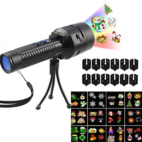 Christmas Projector Lights Indoor Decorative Lights Kids Projector Lamp with 12 Slide Patterns Halloween Projector Lights Garden Lights for Christmas Halloween Party Garden Decorations