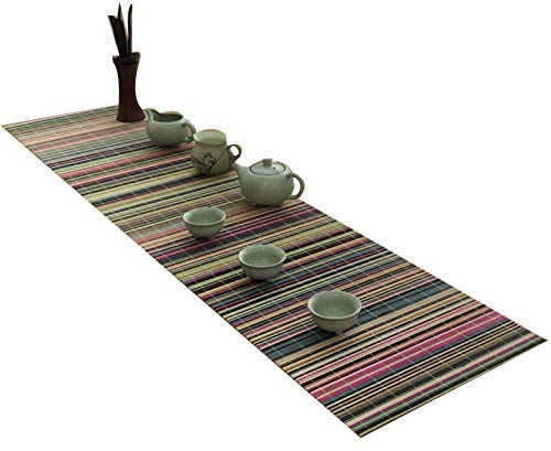 MMQGQ Bunter Gestreifter Bambus Tischläufer, Künstlerische rutschfeste Tischmatte, Isolierung Tischset Für Wohnküche Esstisch ， 30 × 140 cm