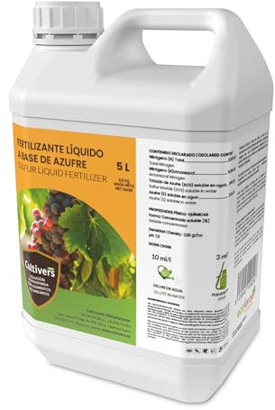 CULTIVERS Azufre Sistémico 5 litros para Plantas y Árboles, mayor Eficacia en preventivo y curativo, liquido transparente no mancha las hojas ni los frutos