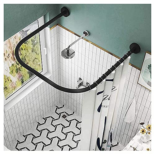 WEDSFC Gebogene Duschvorhangstange U Form Ohne Bohren,304 Edelstahl Gebogene Duschstange Duschvorhang Stangen Halterung Für Badezimmer, Bekleidungsgeschäft,Schwarz,90×90×90cm
