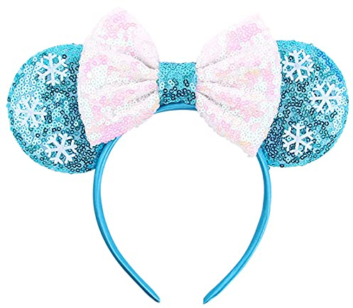 Yunmoxiao Mouse Ear Cosplay Party Hairband,Shiny Bows Mouse Ears for Kids Girls Women Princess Party Decorations Cosplay (blue)