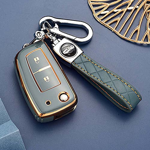HIBEYO Smart Autoschlüssel Hülle passt für Nissan Schutzhülle Schlüsselhülle Cover TPU für Nissan Qashqai J11 Micra Pulsar Rogue Schlüsselbund Schlüsselbox Schlüsselanhänger Klapp 2 Tasten(Grau Blau)
