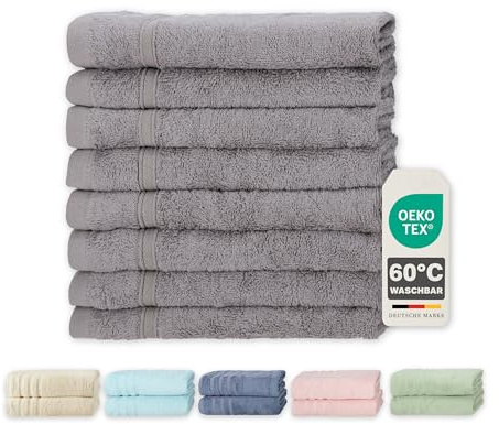 Müskaan® 8er Bambus Handtuch Set Kiesel, 50% Baumwolle & 50% Bambus, 50x30cm, 450g/m² – Öko-Tex, Frottee Gästehandtuch Set Baumwolle, Gästetuchset Grau für Bad, 60°C waschbar, Frotteetücher