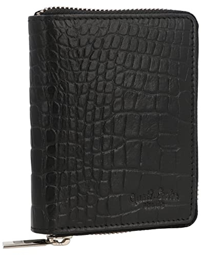 Gusti Leder Geldbörse Damen Schwarz Schlangenoptik – Leder Portemonnaie Damen Mittelgroß Viel Platz für Karten und Bargeld – Damen Wallet Echtleder Modern