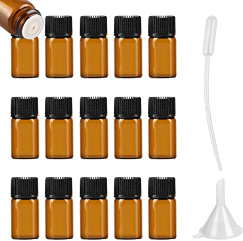 ZEOABSY 20 Stück Kleine Leer 3ml Braunglas Flasche mit Öffnungsreduzierer, Braun Tropfflasche mit Schwarz Schraubverschluss Glasflaschen für Ätherisches Öle Essenzen Aromatherapie