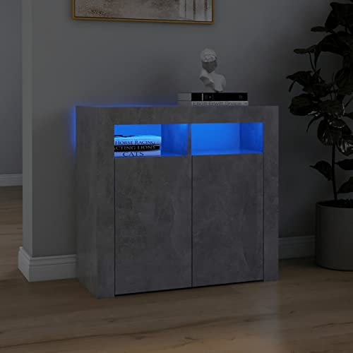 Tidyard Aparador Cómoda,Mueble Aparador,Buffet para Cocina y Comedor, Aparador de Armario,Iluminación LED incluida Gris hormigón 80x35x75 cm