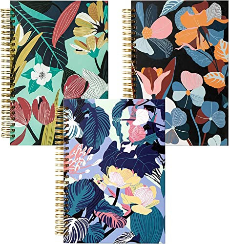 YOOMONA Blanko Spiral Notizbuch, Unliniert Leer A5 Blumen Spiralblock Notizblock Reisetagebuch Skizzenbuch Planer Set, 75 Blatt, 14 x 21 cm, 100 g/m²Papier, 3 Stück