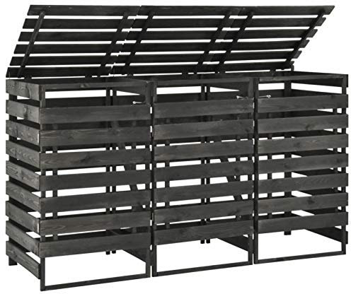 Tidyard Copribidone Triplo per Spazzatura,Copri Bidone Rifiuti da Giardino Esterno,Copribidoni Box Spazzatura,Copertura per Pattumiera,Copribidone Giardino 70x75x121 cm in Legno di Pino Dipinto Verde
