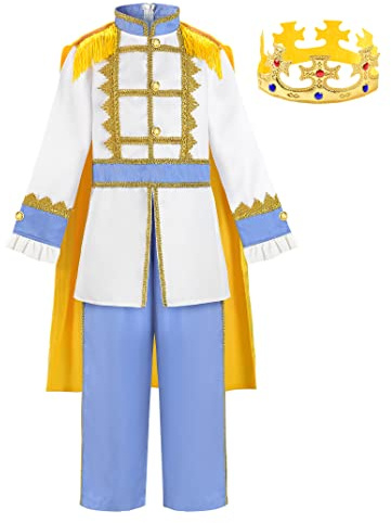 ReliBeauty Disfraz Principe Niño 3-12 años con Capa y Corona