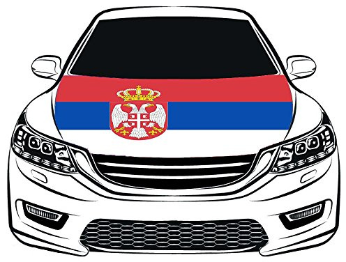 Motorhaubenabdeckung mit Flagge der Republik Serbien, 1 x 152 cm, 100 % Polyester, elastische Stoffe können gewaschen werden, Motorhaubenbanner