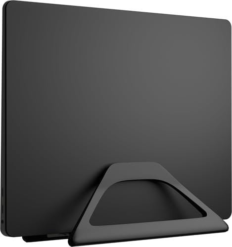 Elestoria Aluminum Vertical Laptop Stand with Gravity Auto-Lock – Adjustable Laptop Holder Vertical fits MacBook Pro/Air, Chromebook & Gaming Laptops up to 17.3 – Space-Saving Desktop Dock - Black