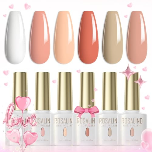 ROSALIND UV Nagellack, 6 Farben Weiß Nude Braun Klassischer Gel Set Farbgel für Gelnägel Soak Off UV LED Nail Polish Nagellack Lacke Für UV Lampe Salon Design