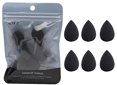 6PCS Mini Makeup Sponge, Black Small Beauty Sponge Blender Set for Foundation, Powder, Concealer Highlight,and Eye Shadow