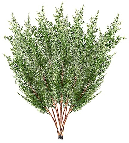 JUKIDS 10Pcs Artificial Cypress Leaves Branches,16.5Inch Faux Cedar Cypress Stems Greenery Pine Picks Faux Plastic Pine Cypress for DIY Garland/Wreath Garden Home Decor