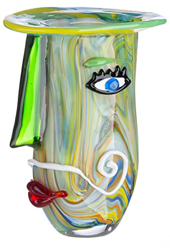GILDE GLAS art Deko Vase - Gesichtsvase aus Glas - Kunstobjekt, Blumenvase Glasvase - Farbe: Grün Höhe 29 cm
