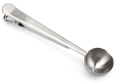 Point-Virgule Cuillère à café doseur pour café moulu avec clip | cuillere cafe doseur • Acier inoxydable 430 • Argenté • 17.5x3.7x2.5cm