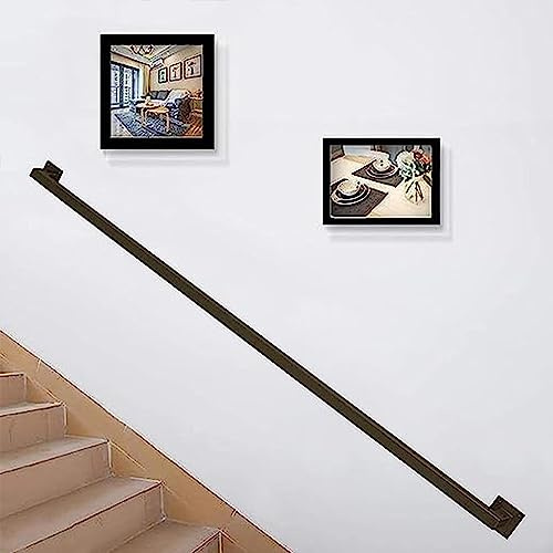 Lonmrrton Black Staircase Handrail, Galvanized Industrial Square Pipe Stair Railing, Indoor Outdoor Wall Mounted Stairs Banister Handrail - Complete Kit (Size : 5ft/150cm)