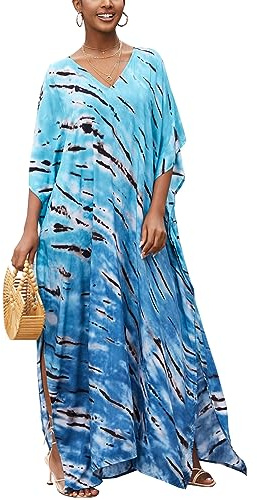 YOUKD Femmes Été Boho Kaftan Plus Taille Robe Beach Coverup Robe Peignoirs Long Taille